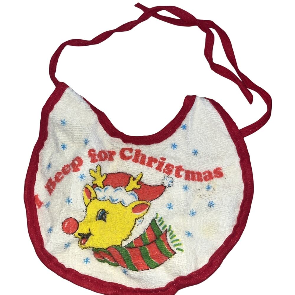 Beep for Christmas Rudolph Baby Bib Mid Century Squeaker Works